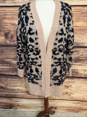 debut Taupe and Black Leopard Open-Front Cardigan